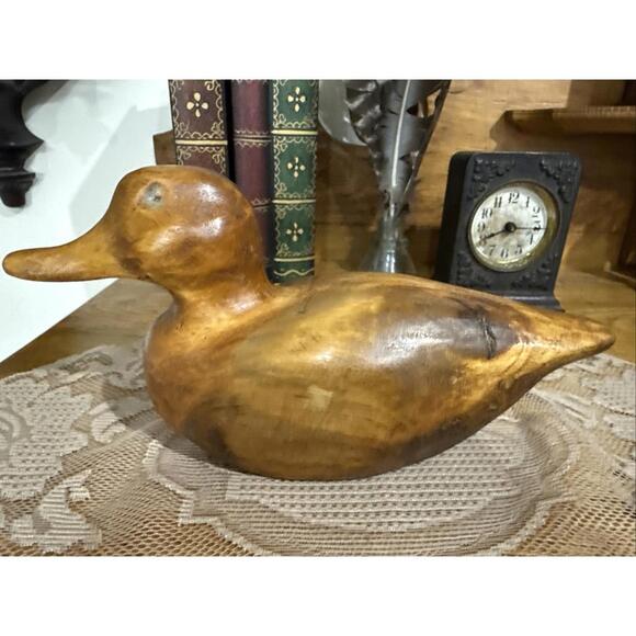 Vintage Hand Carved Wooden Duck Mallard Decoy Figure Rustic Cabin Lodge Decor - Picture 3 of 8